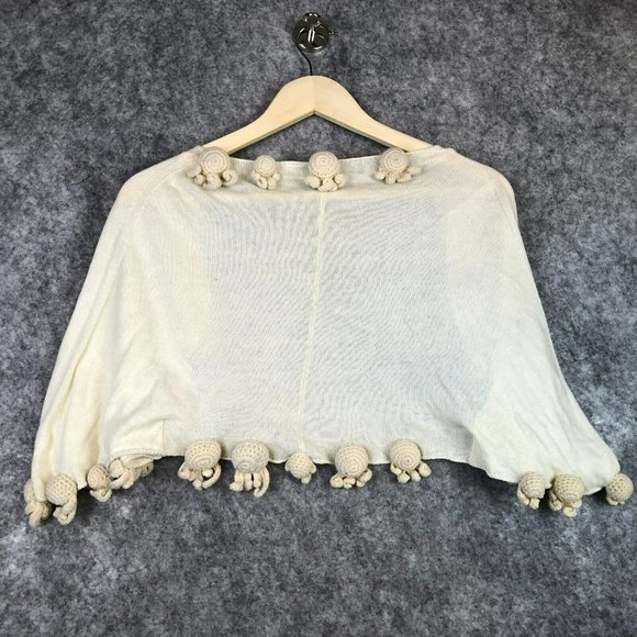 Anthropologie Moth Sweater S M Shawl Shrug Bolero Crochet Pom Trim Cropped Cape - Picture 9 of 10